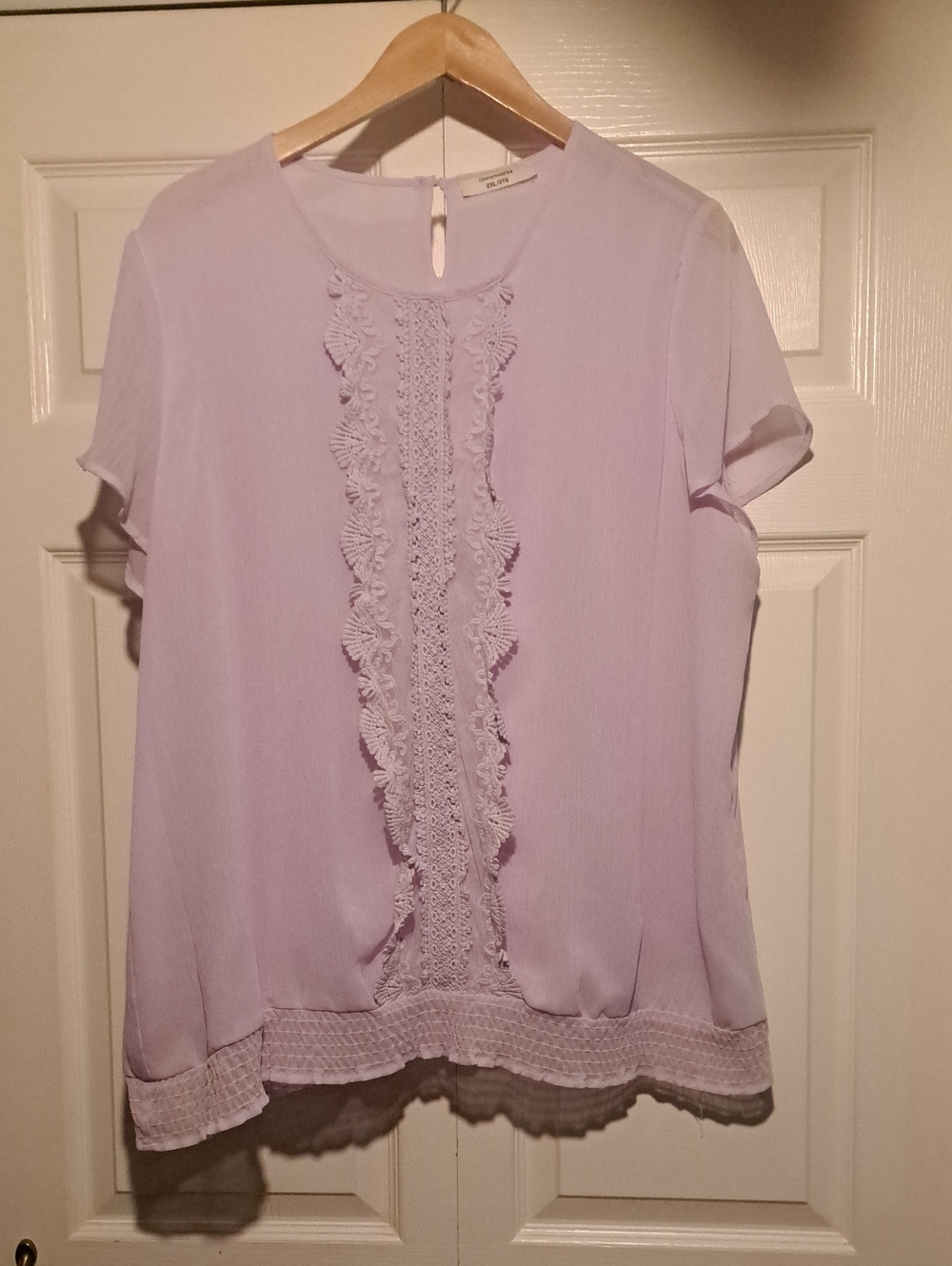 Denver hayes Lace-Trim Short Sleeve Light lavender Blouse Woman Lilac blouse